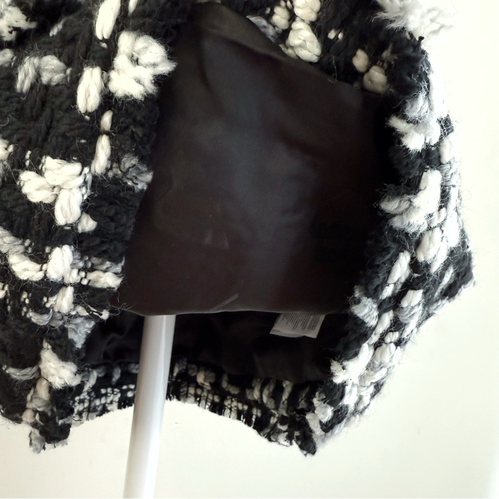 REMAIN BIRGER CHRISTENSEN BLACK GRAY WHITE TASJA LEATHER TRIM TWEED MINI SKIRT - Picture 5 of 11